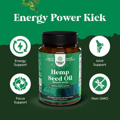 Natures Craft hemp oil capsules close-up highlighting clear label and swallow-friendly design.