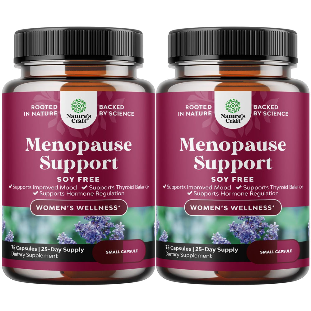 Natures Craft soy-free menopause mini caps bottle ready for daily use.