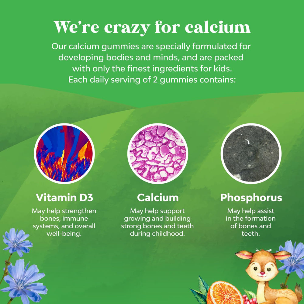 Natures Craft Tasty Kids Calcium Gummies packaging highlights 1000 IU vitamin D3