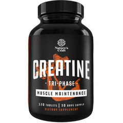 Natures Craft Tri-Phase Creatine Tablets bottle on display for athletes