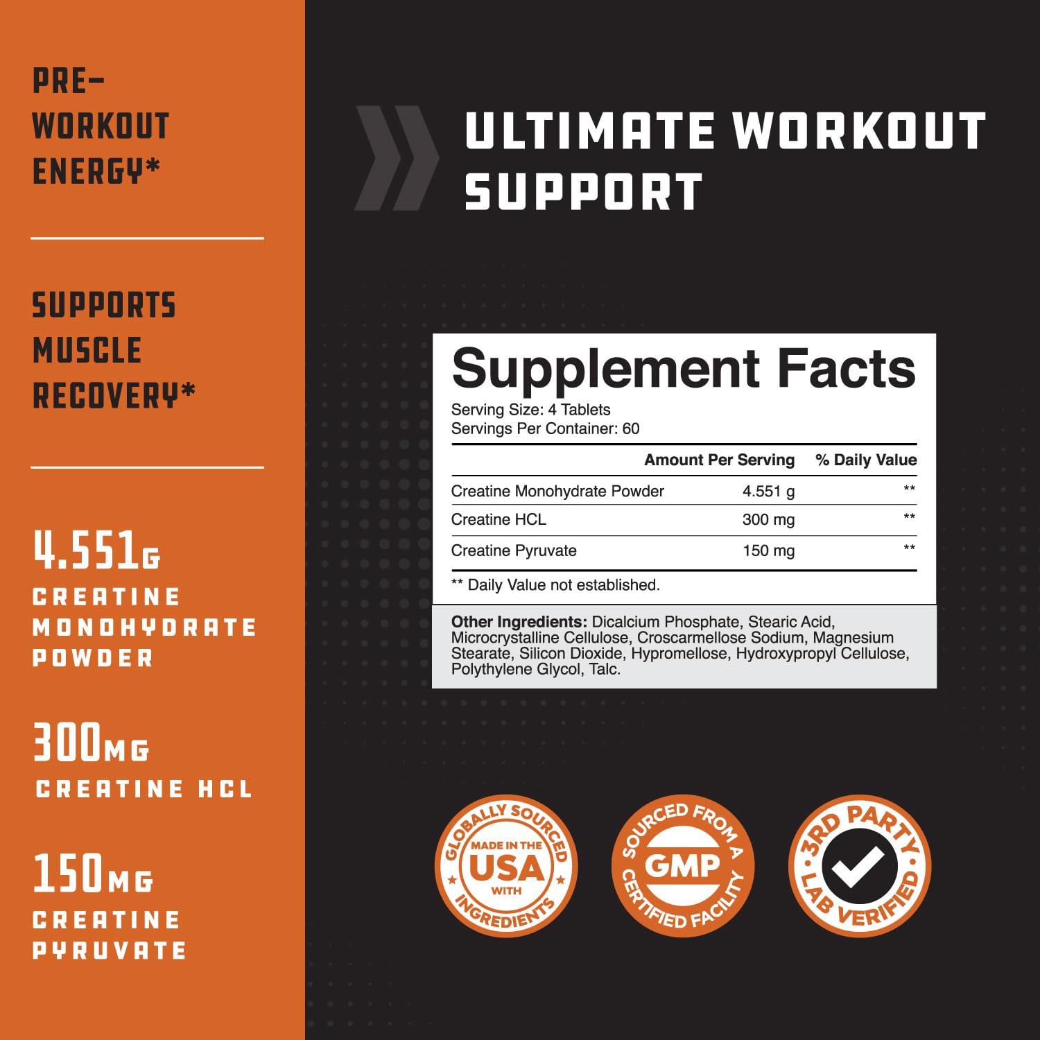 Close-up of Natures Craft Tri-Phase Creatine tablets highlighting compact dose