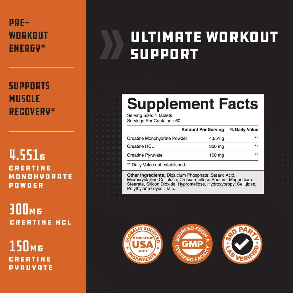 Close-up of Natures Craft Tri-Phase Creatine tablets highlighting compact dose