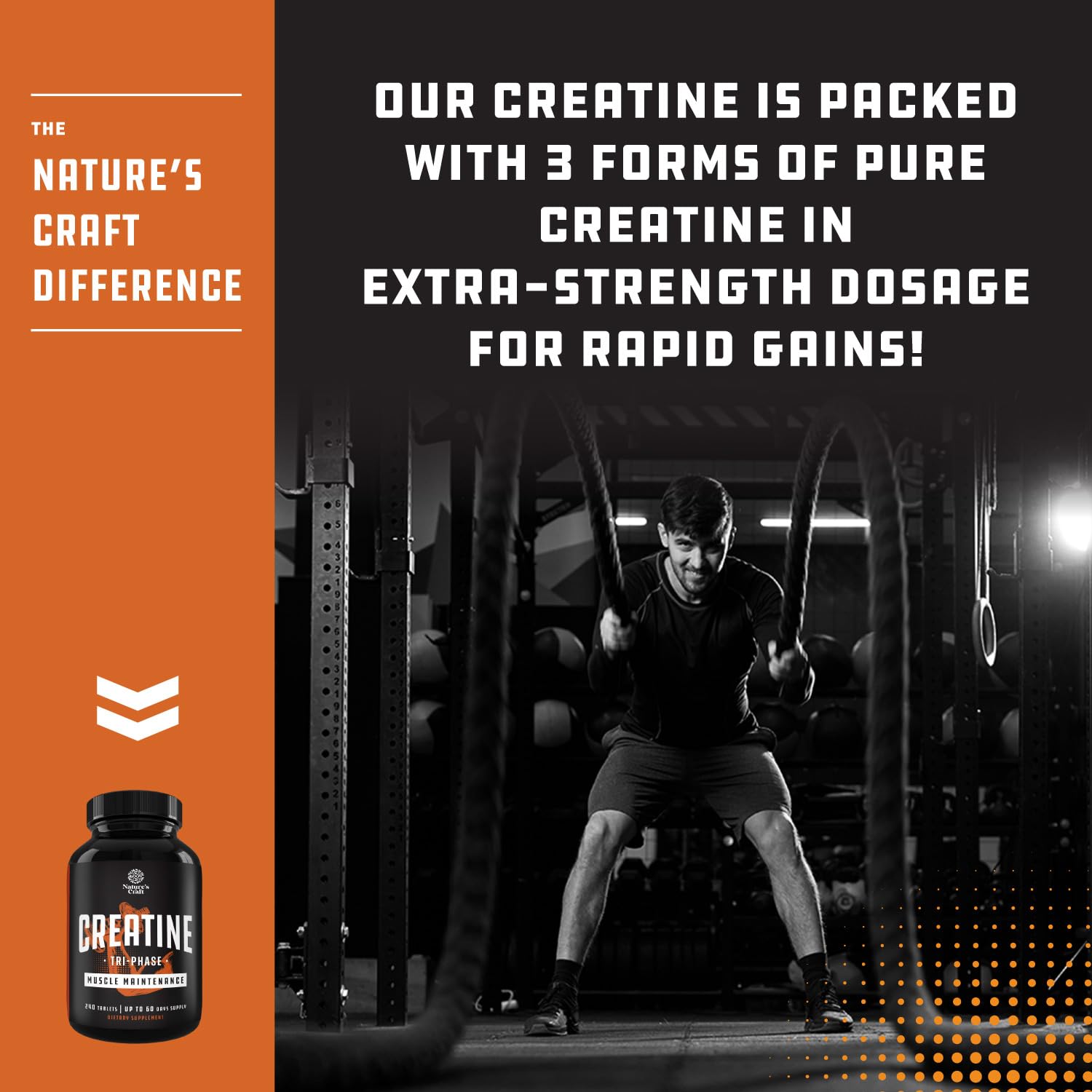 Natures Craft Tri-Phase Creatine tablets on daily workout setup