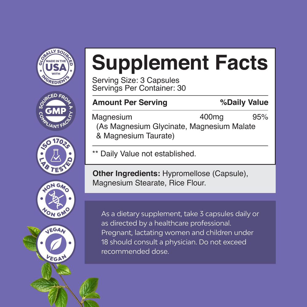 Natures Craft triple magnesium complex capsules closeup highlighting absorption