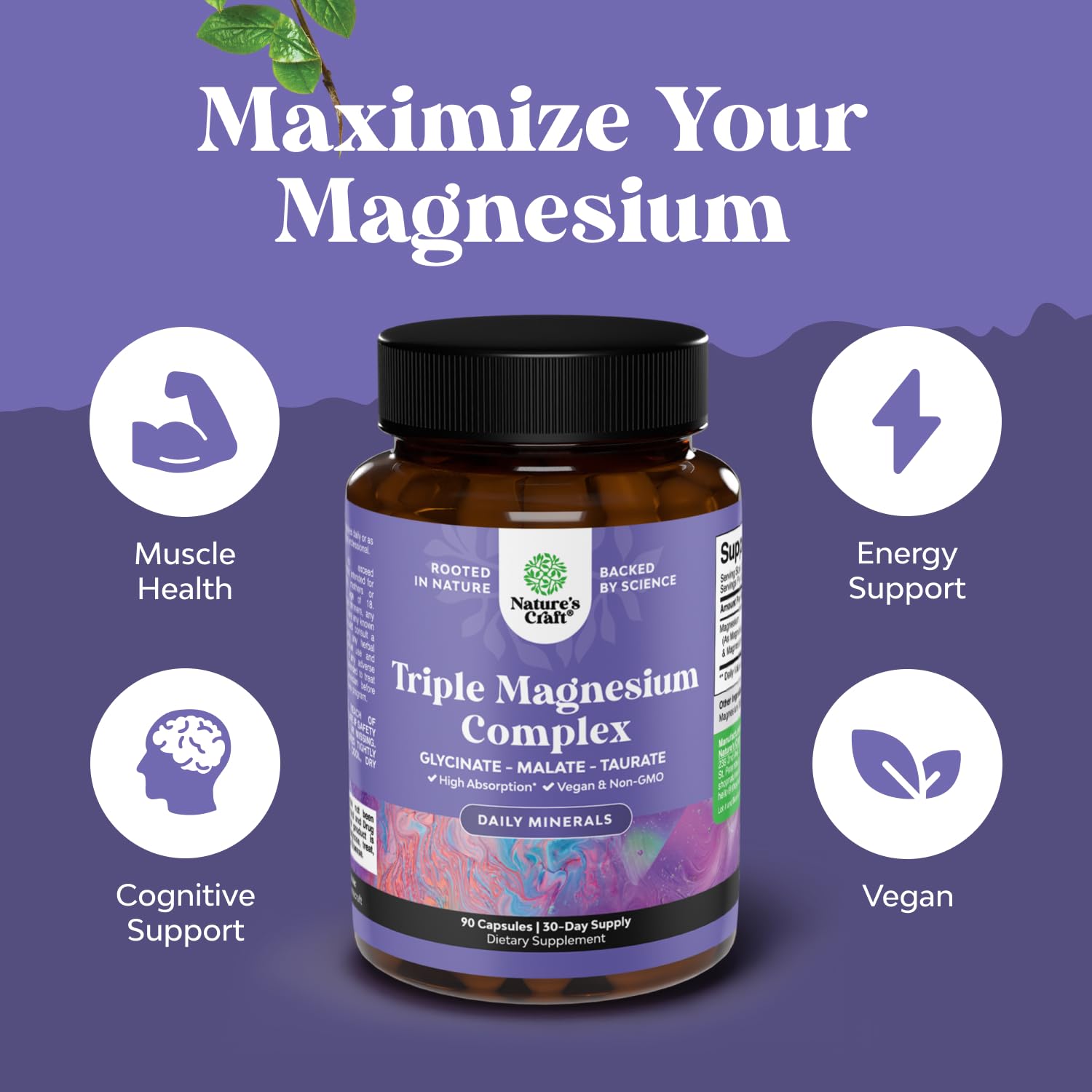 Natures Craft triple magnesium complex label view showing taurate glycinate malate blend