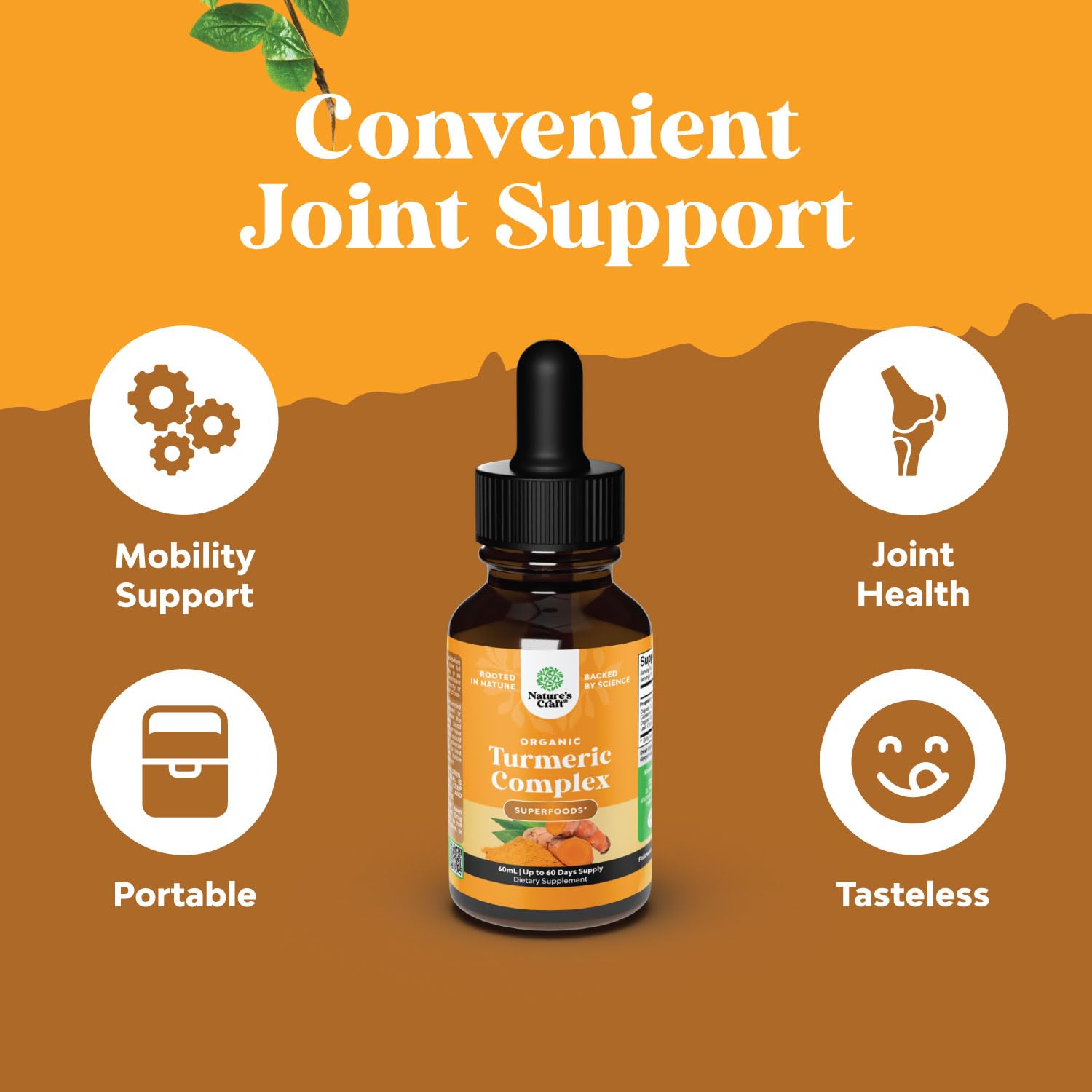 Nature's Craft Turmeric Drops label notes black pepper for enhanced absorption.