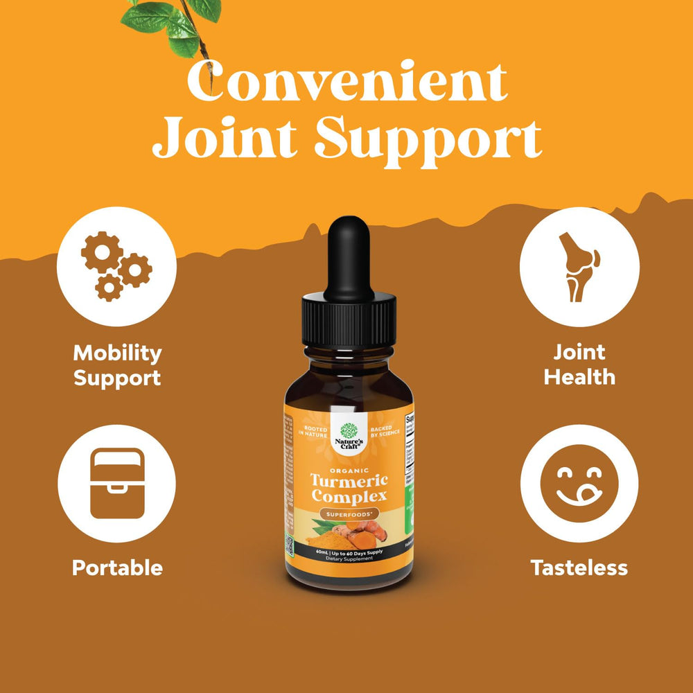 Nature's Craft Turmeric Drops label notes black pepper for enhanced absorption.