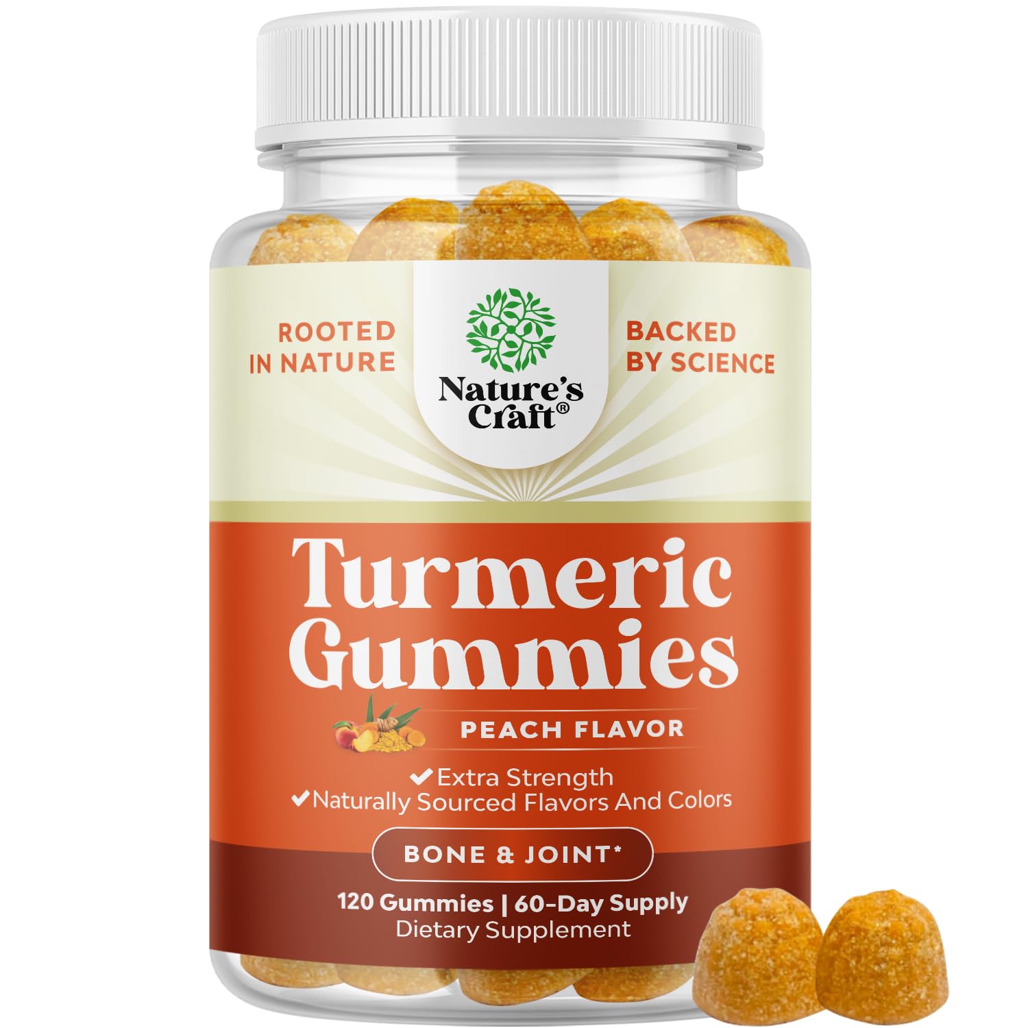 Natures Craft Turmeric Gummies Peach bottle for convenient daily joint support.