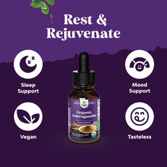 Natures Craft USDA Organic Ashwagandha Drops close-up on label.