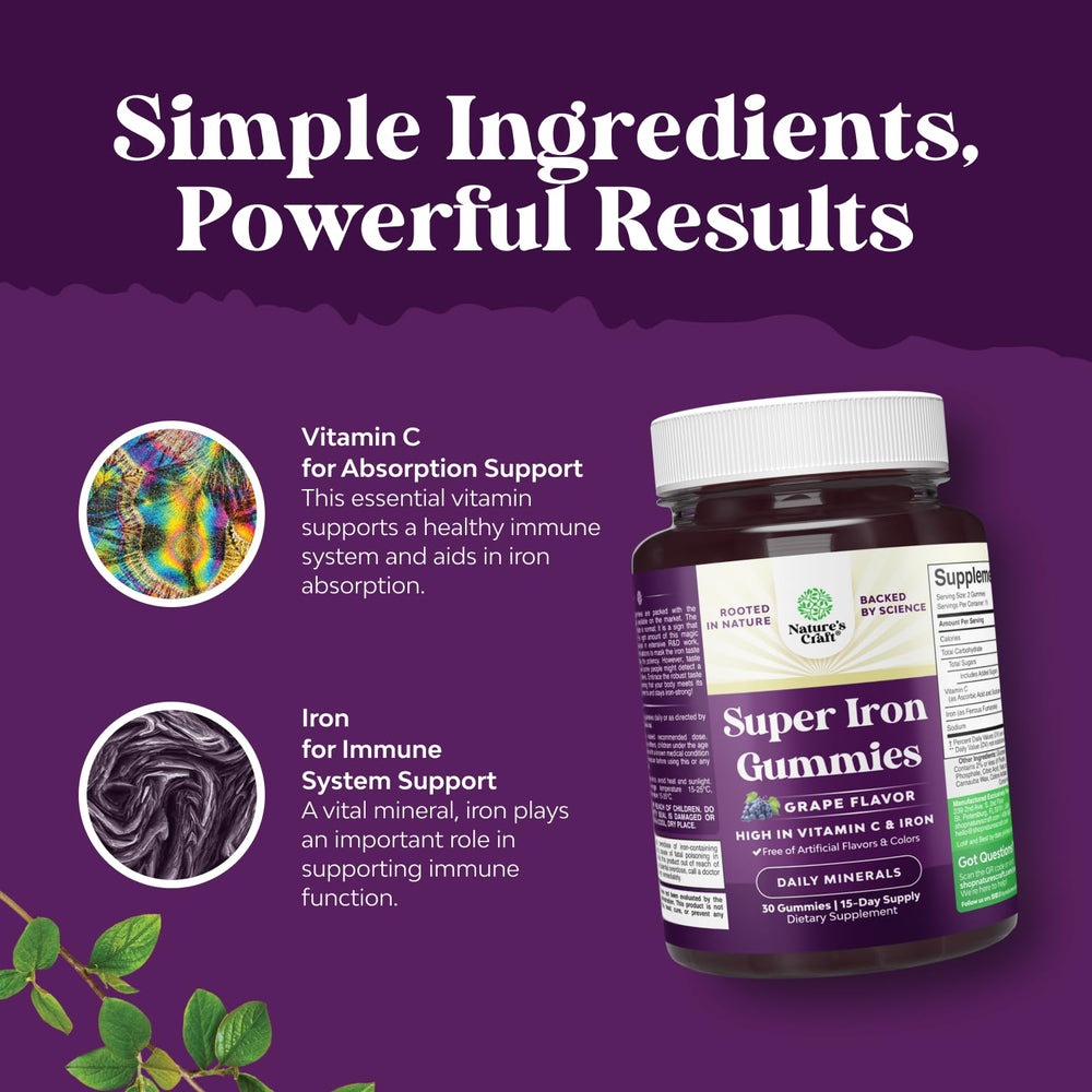 Natures Craft vegan-friendly iron gummies package supports plant-based diets