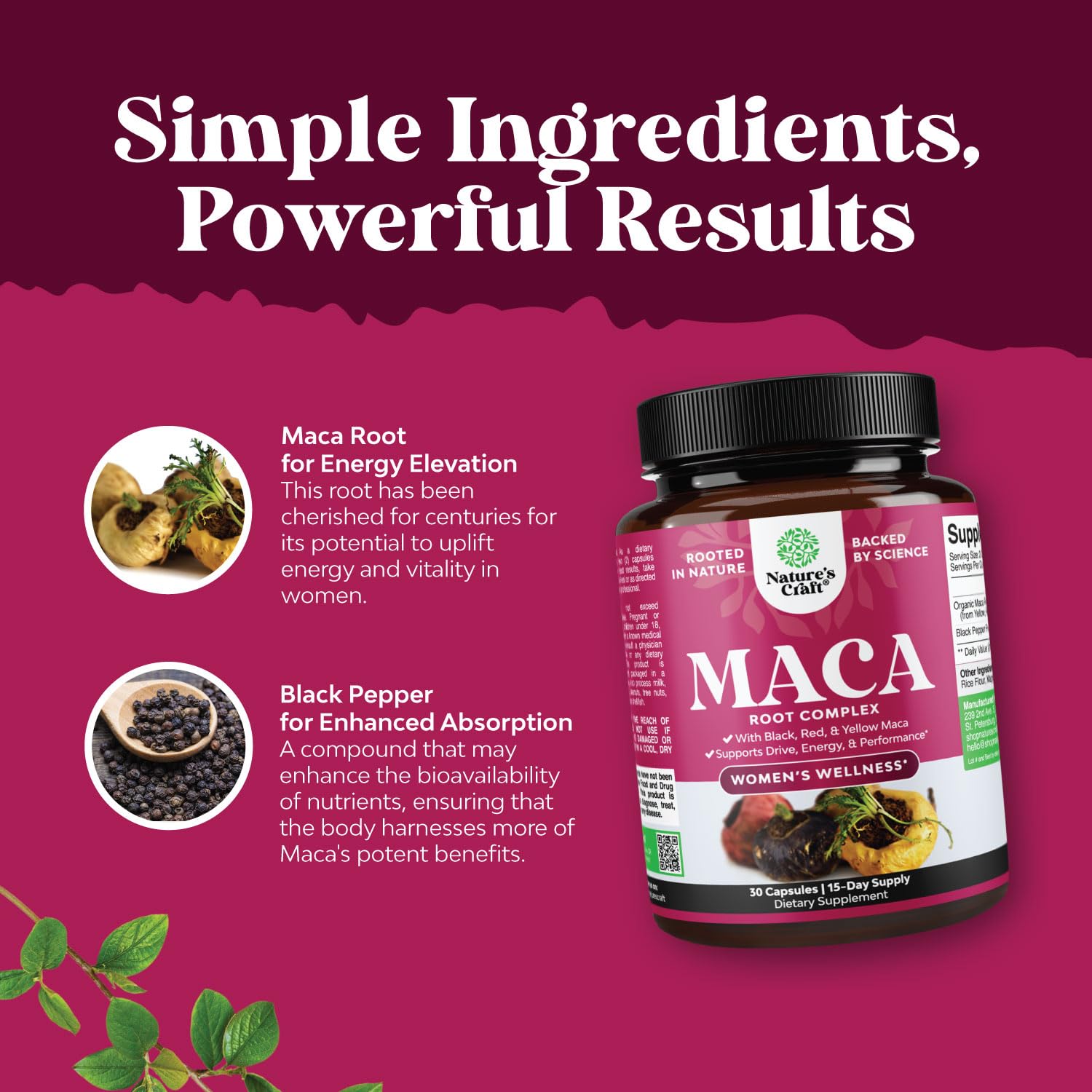 Natures Craft gluten-free maca capsules for clean daily nourishment.