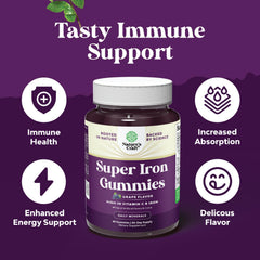 Natures Craft vegan iron gummies label highlighting plant-based formula
