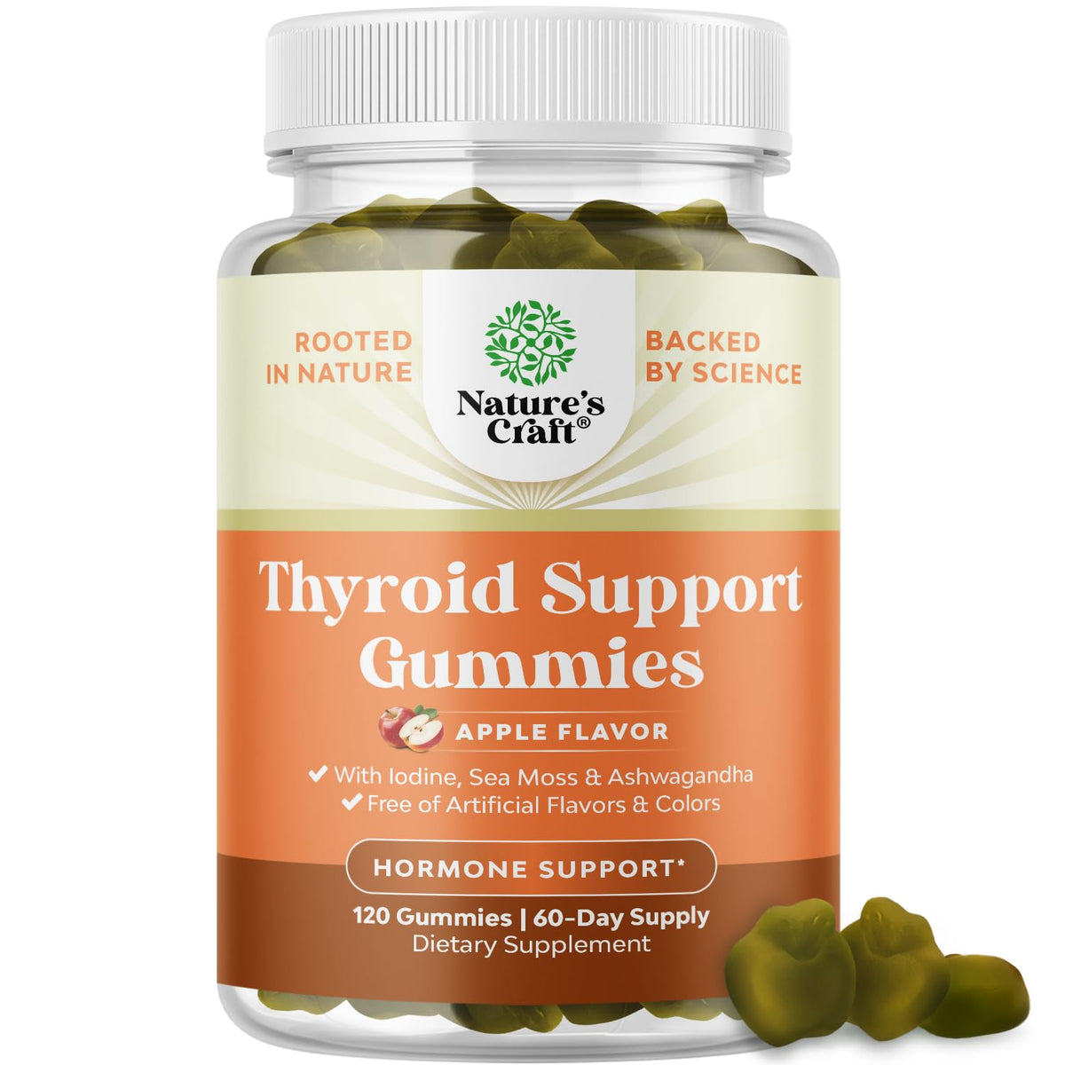 Natures Craft Vegan Thyroid Gummies Sea Moss bottle for convenient daily thyroid support.