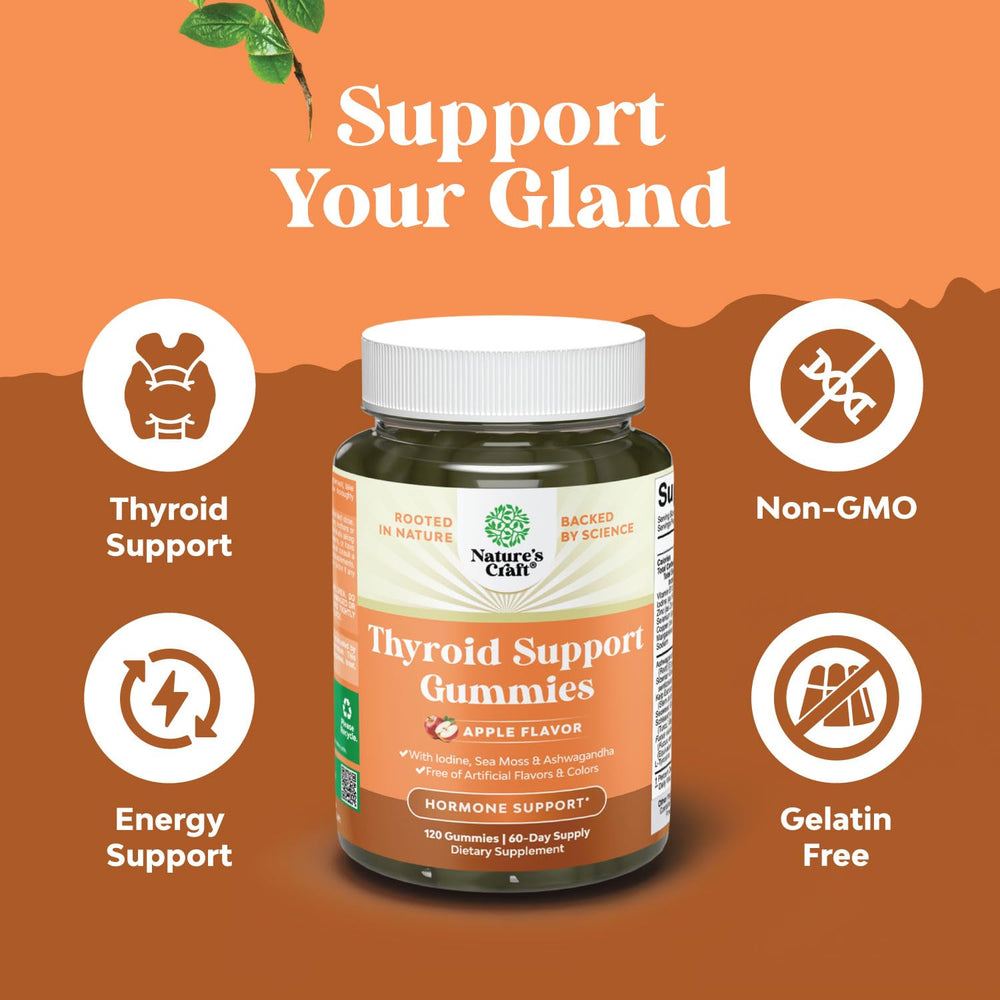 Natures Craft Vegan Thyroid Gummies Sea Moss nutrition panel emphasizes iodine and selenium support.