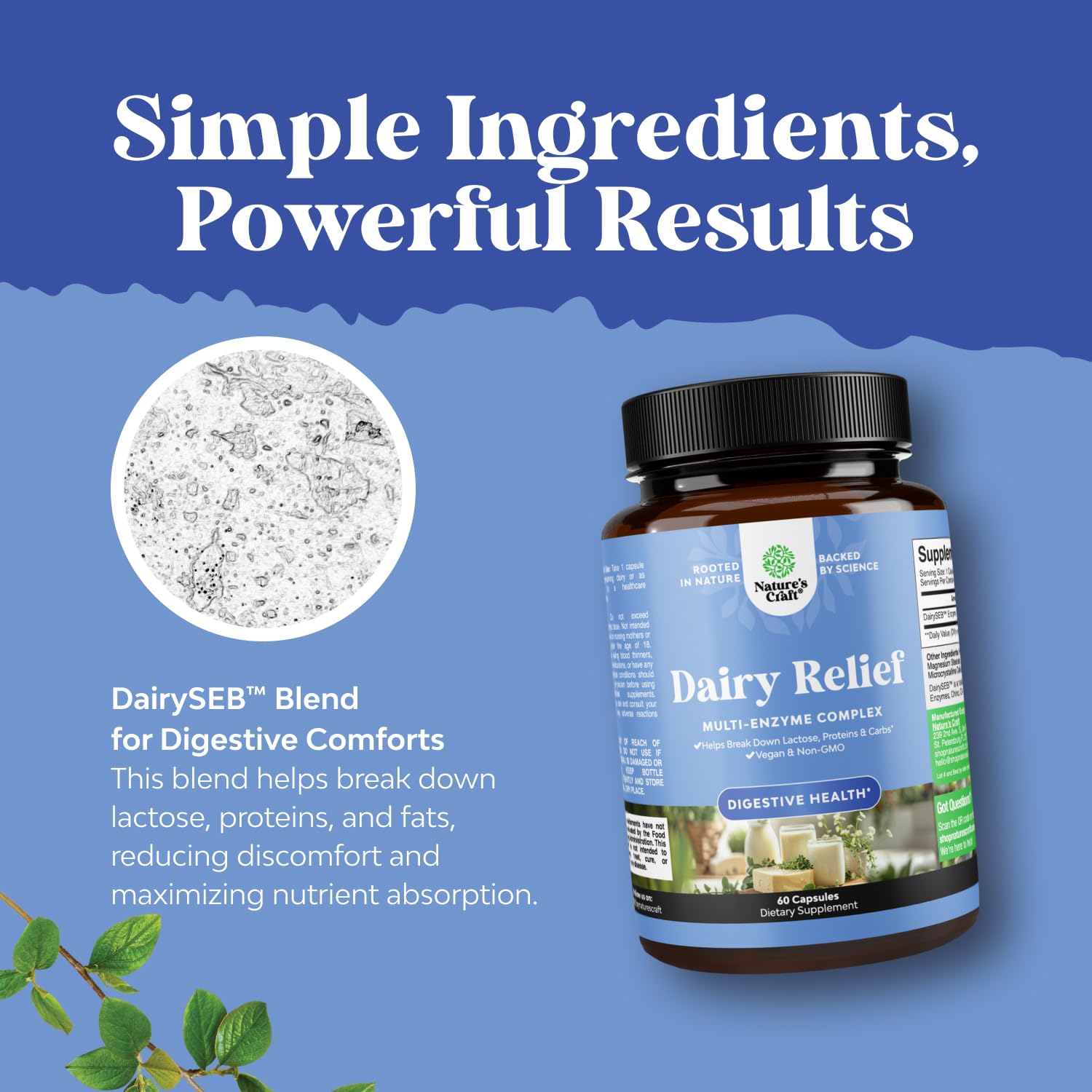 Natures Craft vegetarian non-GMO stamp emphasizes clean supplement.