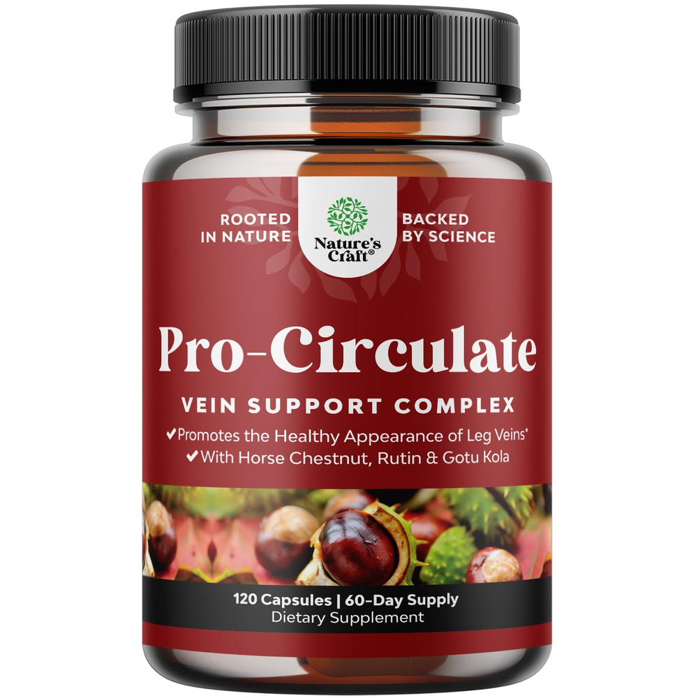 Nature's Craft Vein Support bottle with capsules for leg comfort.