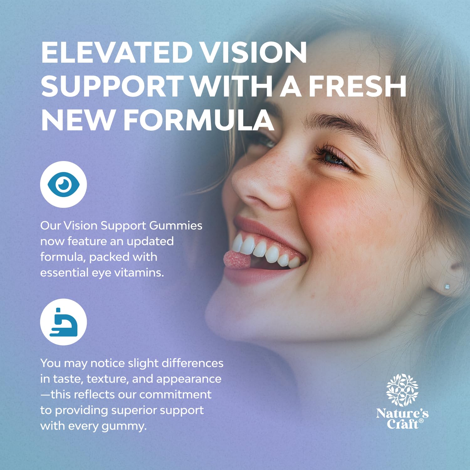 Natures Craft Vision Support gummies in hand for convenient daily use