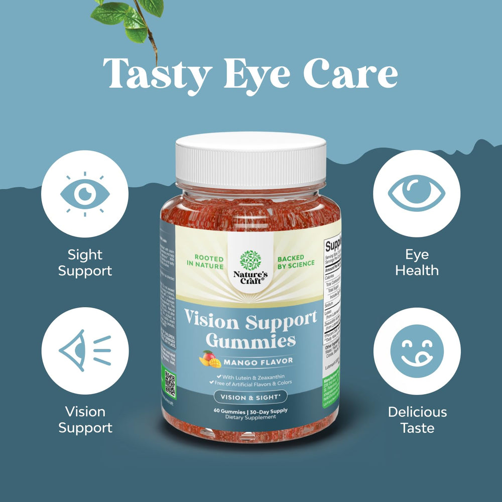 Natures Craft Vision Support label closeup emphasizing ingredients and features