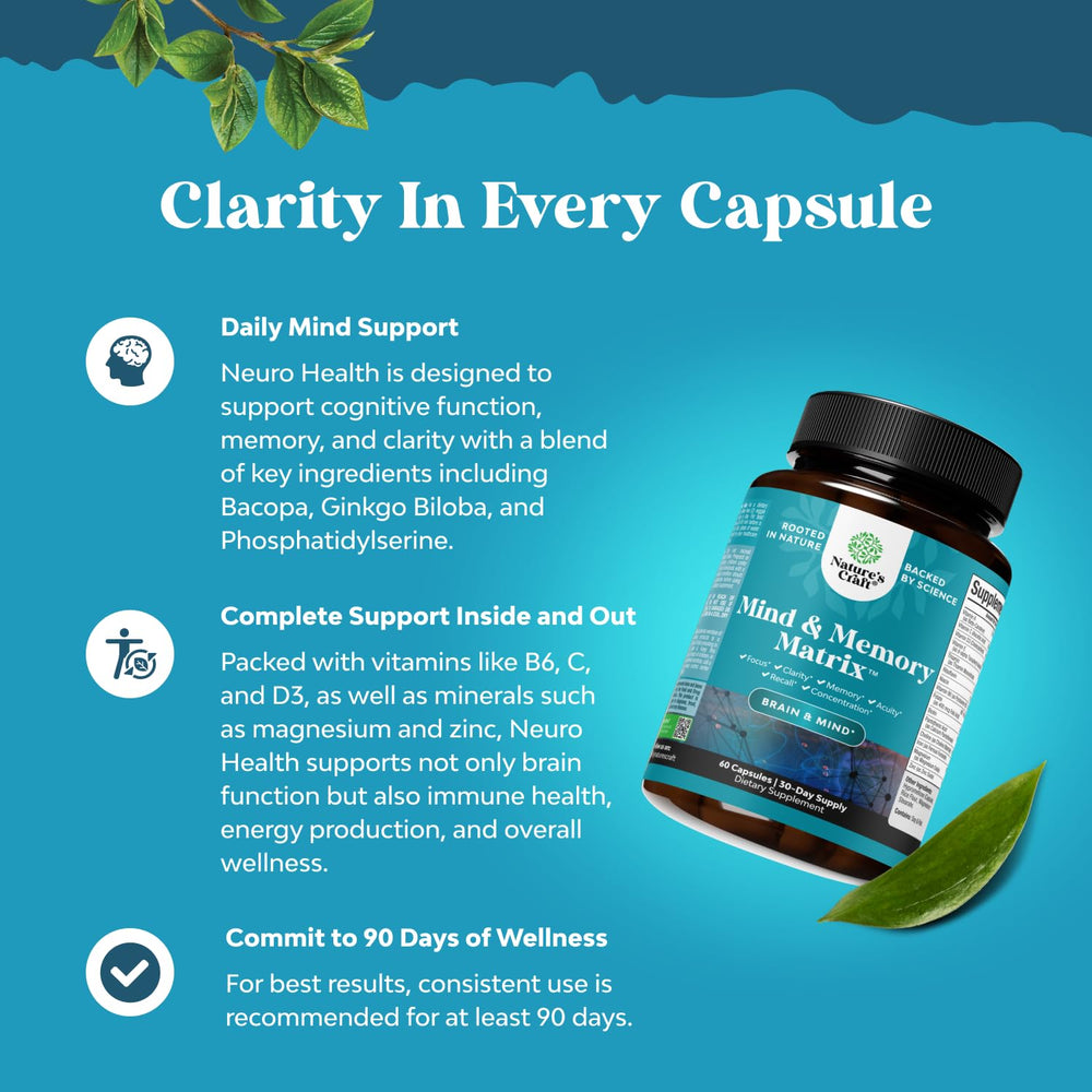 Natures Craft vitamin B complex DMAE ingredients highlighting energy and focus support