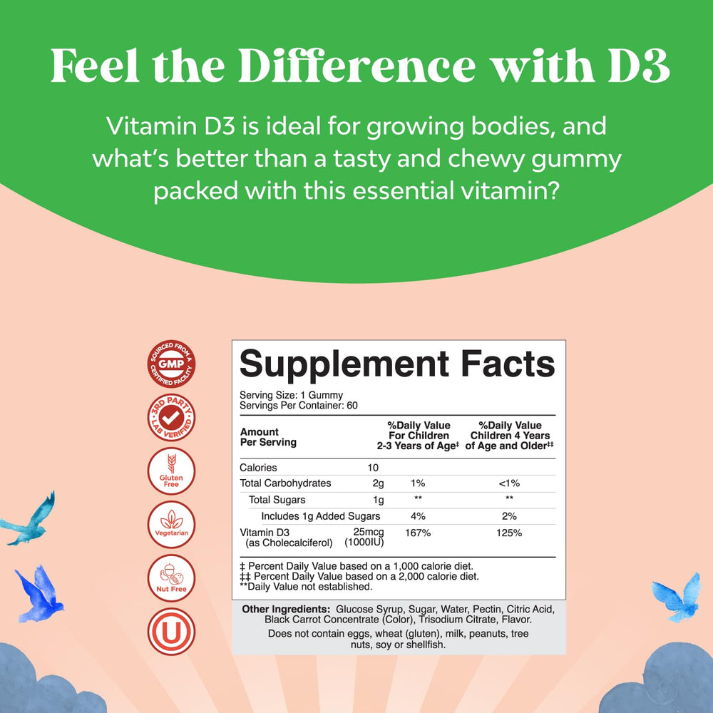 Natures Craft berries-flavored gummies closeup showcasing tasty chewable vitamin D