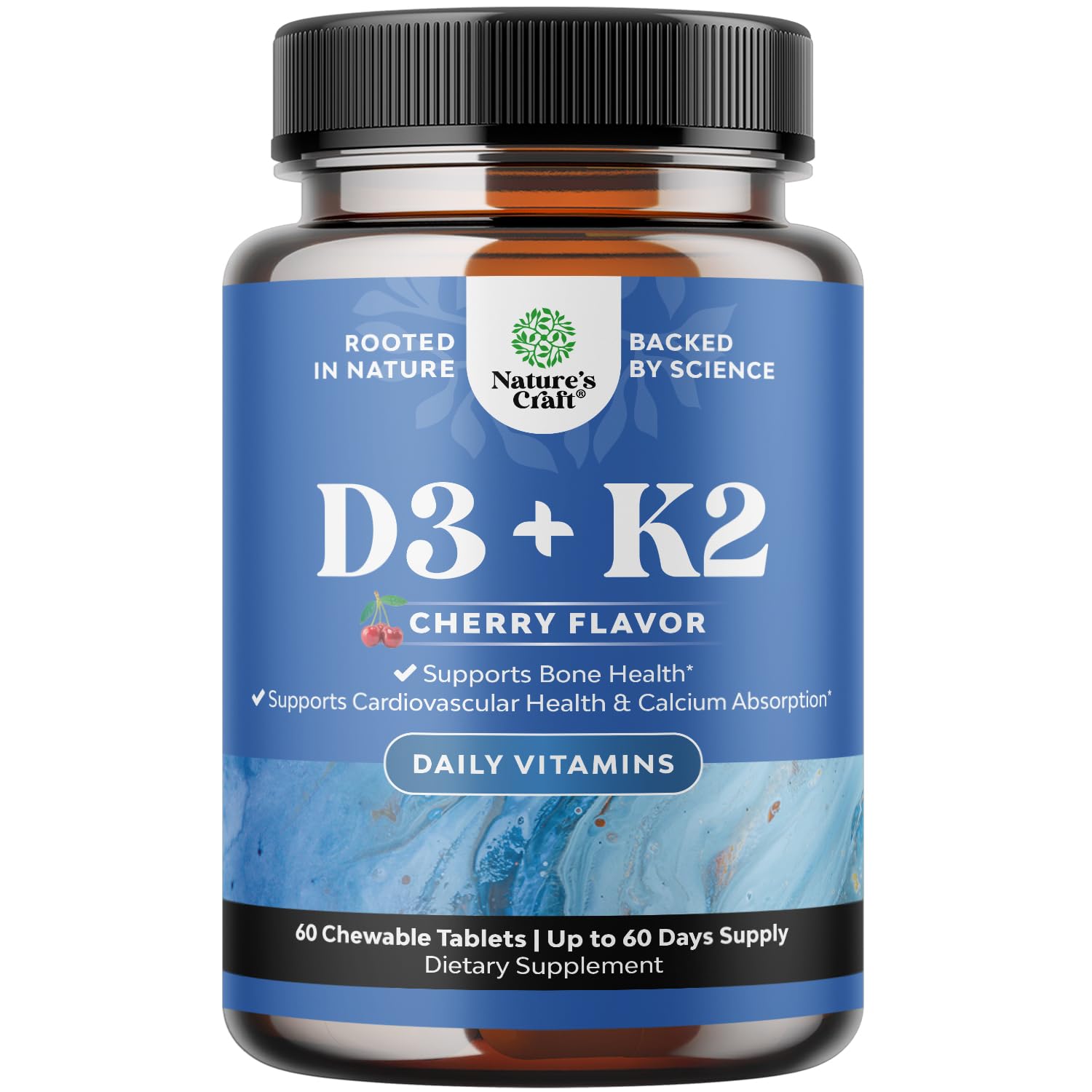 Natures Craft Vitamin D3 K2 2000IU tablet bottle for immune and bone support.