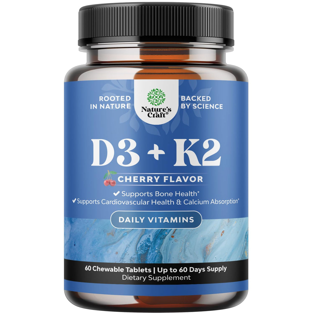 Natures Craft Vitamin D3 K2 2000IU tablet bottle for immune and bone support.
