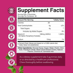 Natures Craft Vitamin E Gummies label detail showing high-potency formula