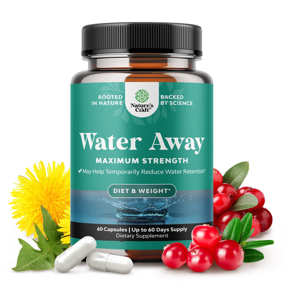 Natures Craft Water Away bottle front showing the product label and diuretic support.