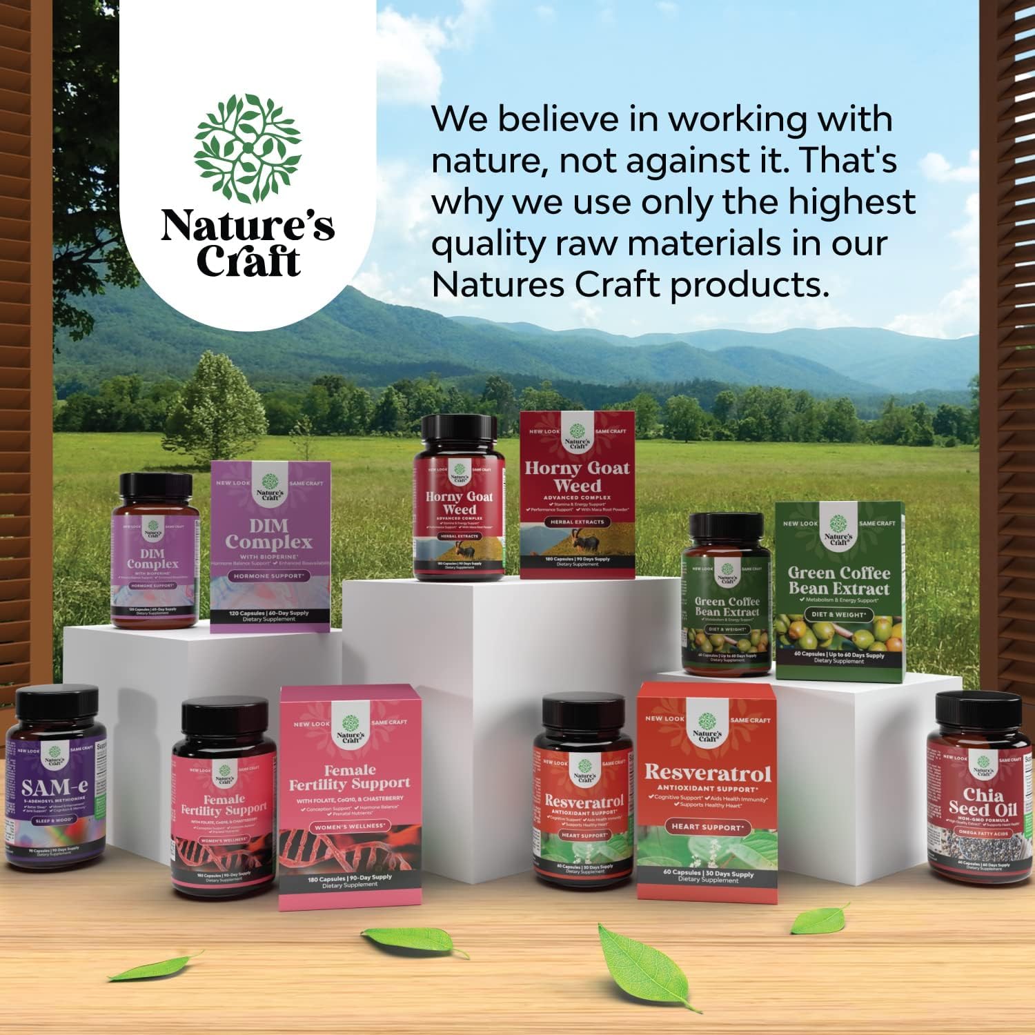 Natures Craft harvest fields imagery implying premium oregano sourcing.