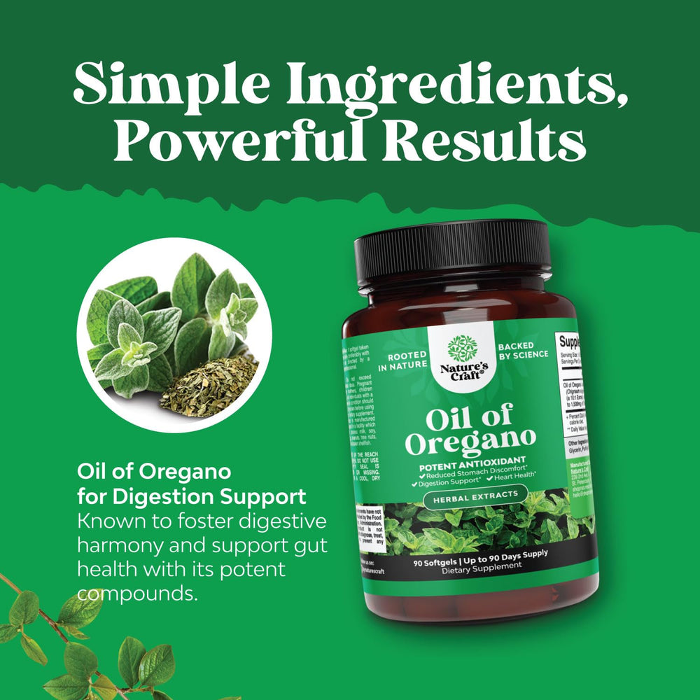 Natures Craft oregano softgels on track for post-meal routine.