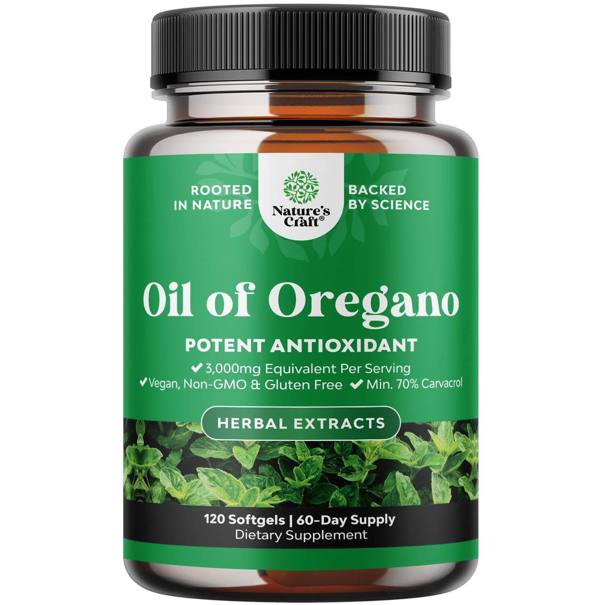 Natures Craft Wild Oregano Oil Softgels bottle for digestive wellness.