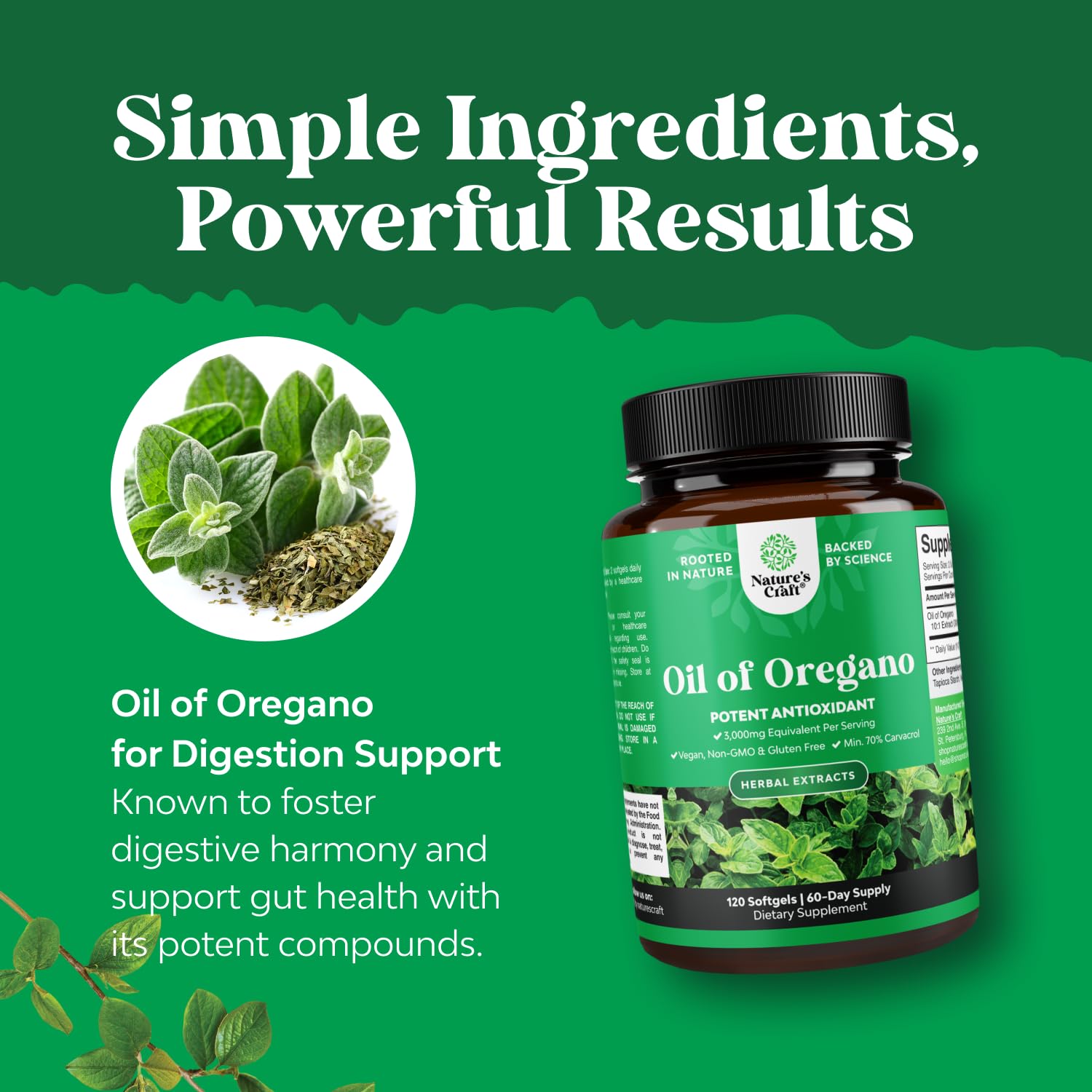Natures Craft Wild Oregano Oil Softgels capsules on display for daily use.