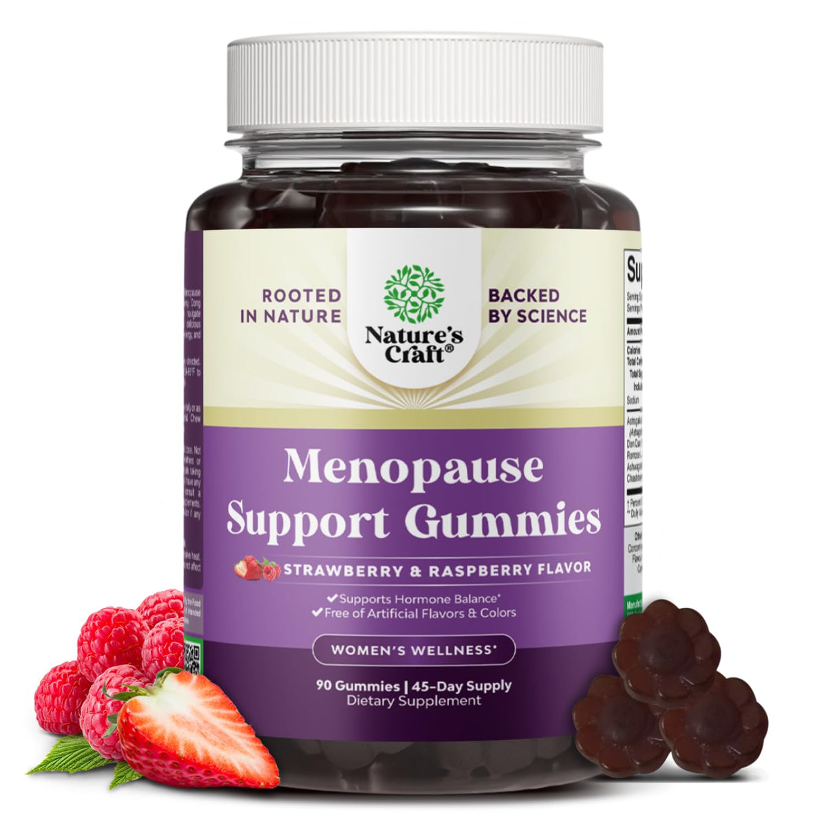 Natures Craft Women's Menopause Gummies bottle shows convenient daily support for hot flashes.