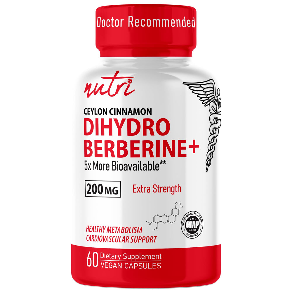 Nature's Fusions Dihydroberberine 200mg bottle ready for daily use with clear dosing