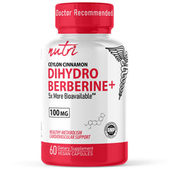 Nature's Fusions Dihydroberberine bottle with 60 capsules and easy-to-read label for informed choice.