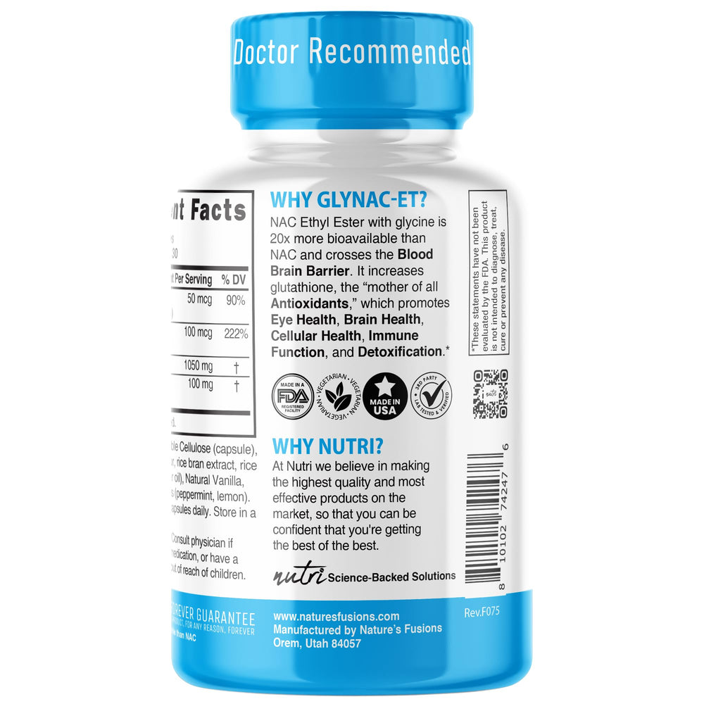 Nature's Fusions GlyNAC-ET capsules lined up for routine