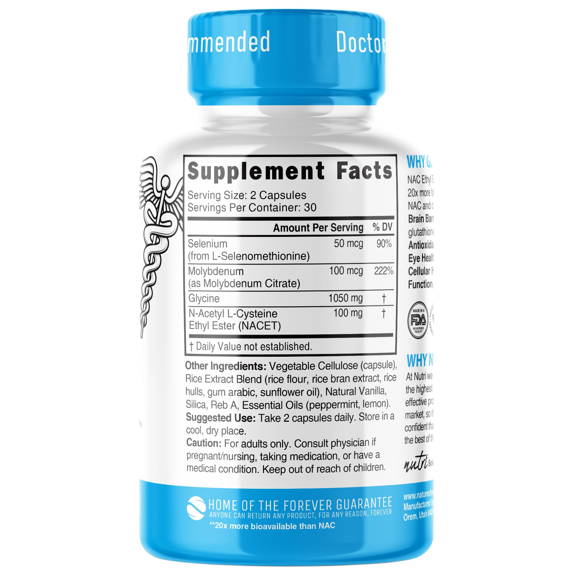 Nature's Fusions GlyNAC-ET ingredients panel highlights NACET and glycine