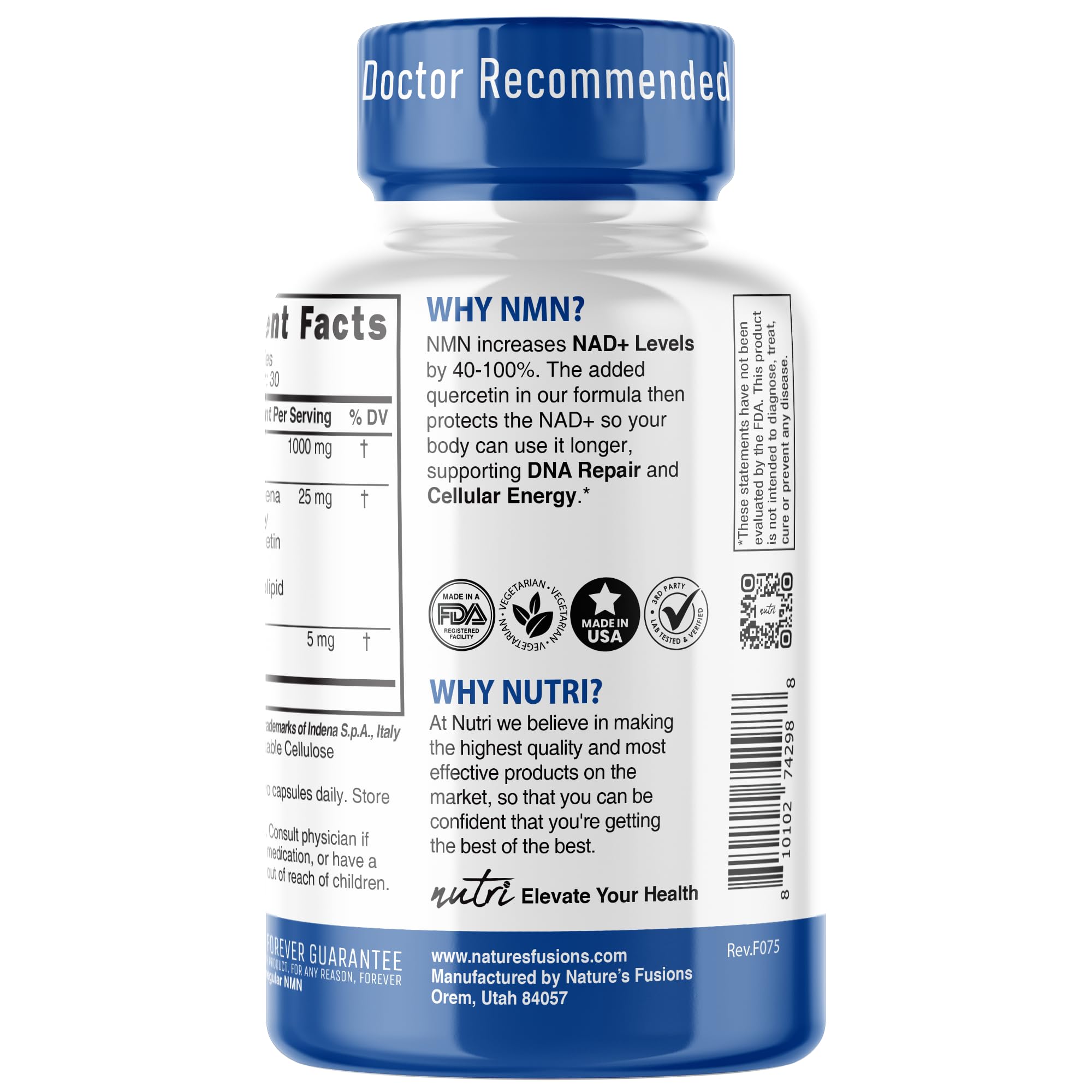 Label details reveal Quercetin Phytosome and Black Pepper in NMN formula