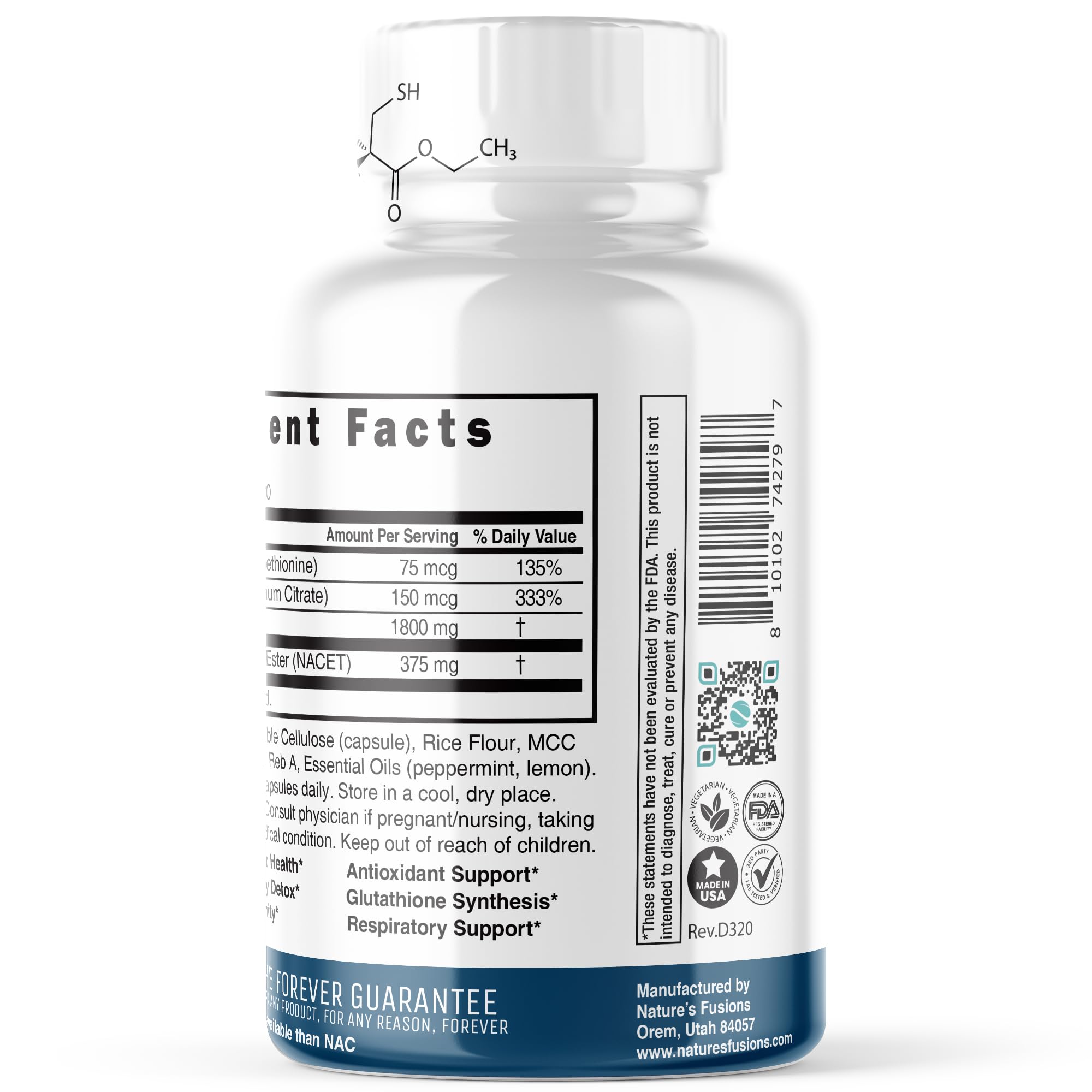 Nature's Fusions Neuro NAC daily dose illustration showing three capsules.