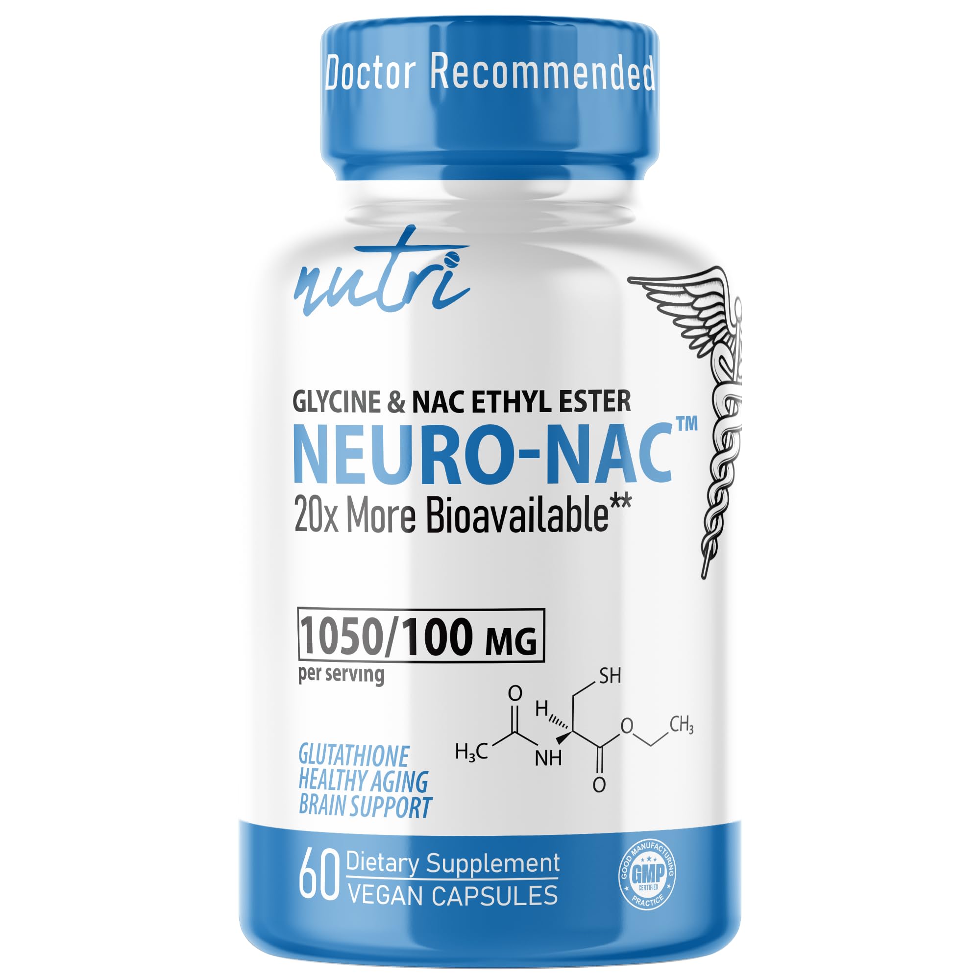 Nature's Fusions Neuro NACET bottle label highlighting 20x bioavailability.