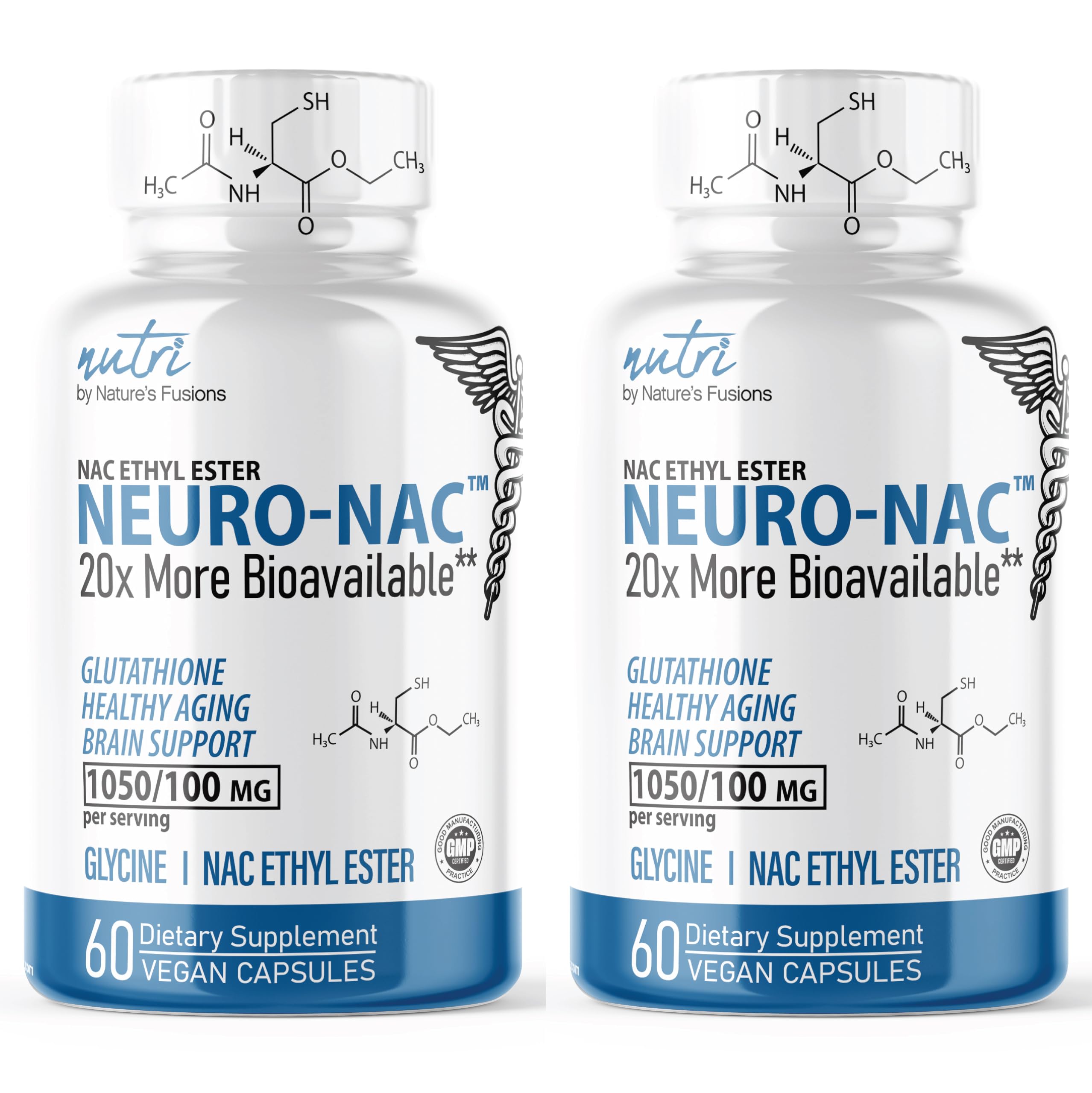 Nature's Fusions Neuro NAC bottle in two-pack for daily glutathione-support supplement.