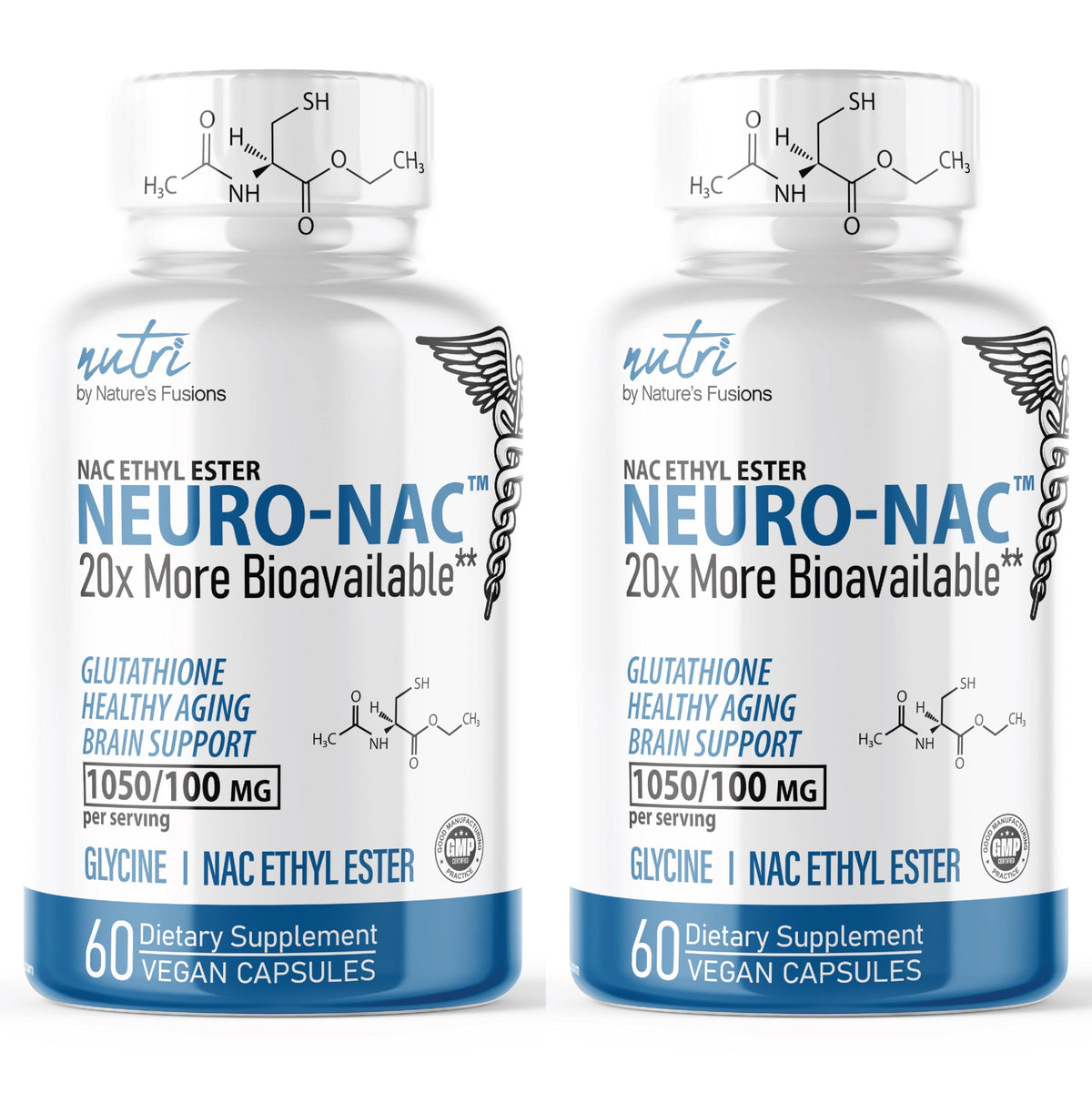 Nature's Fusions Neuro NAC bottle in two-pack for daily glutathione-support supplement.