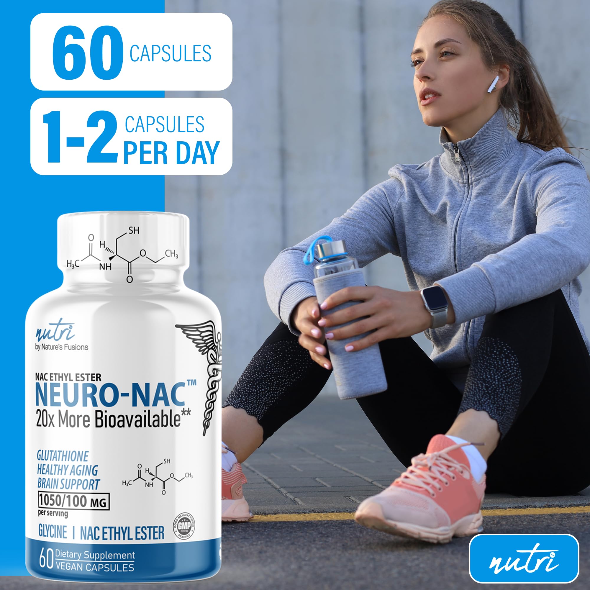Front packaging of Nature's Fusions Neuro NAC emphasizing premium wellness.