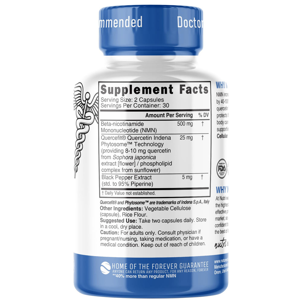 Nature's Fusions NMN capsules close-up showing purity and consistent dosage.
