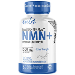 Nature's Fusions NMN bottle with 60 capsules for daily energy support.