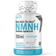Nature's Fusions NMNH bottle and capsules for potential daily energy support.