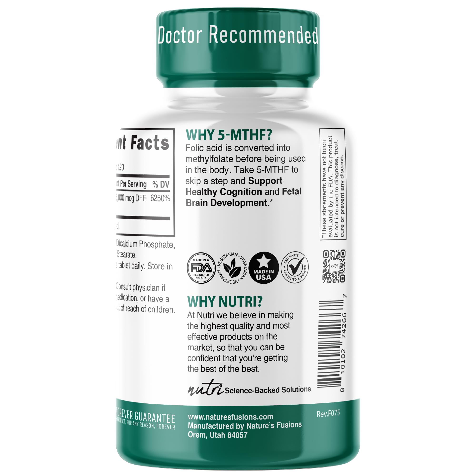 Nature's Fusions Nutri 5-MTHF bottle front view on shelf