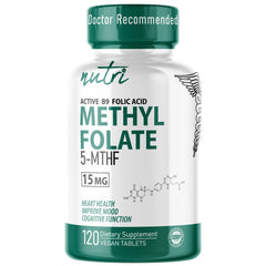 Nature's Fusions Nutri 5-MTHF bottle being poured for easy intake