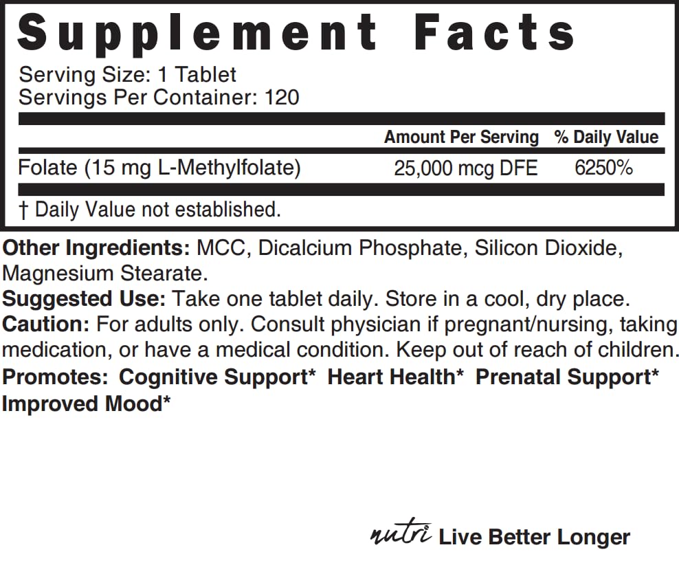 Nature's Fusions Nutri 5-MTHF label detail shows vegan formula