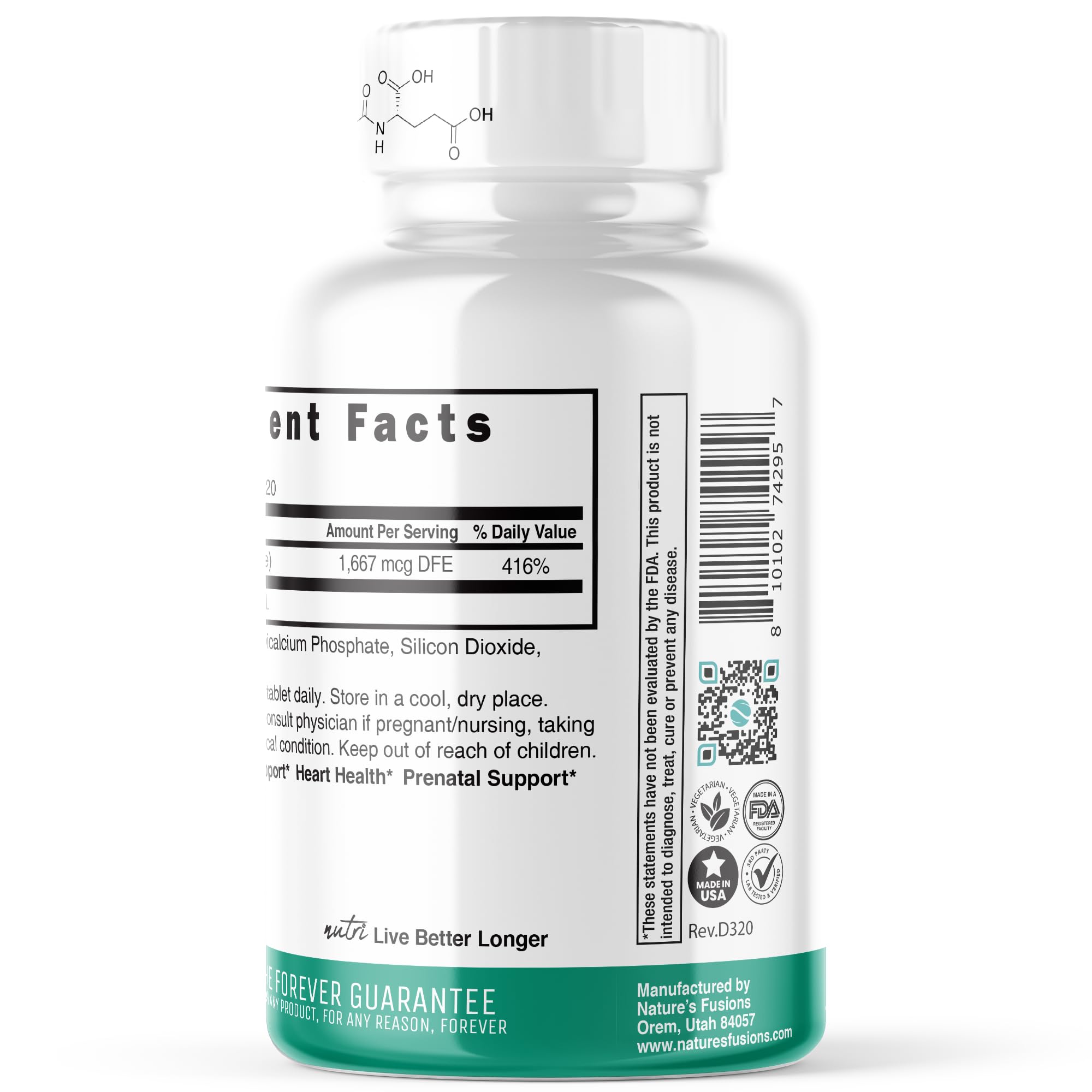 Nature's Fusions Nutri 5-MTHF label highlights vegan formula.